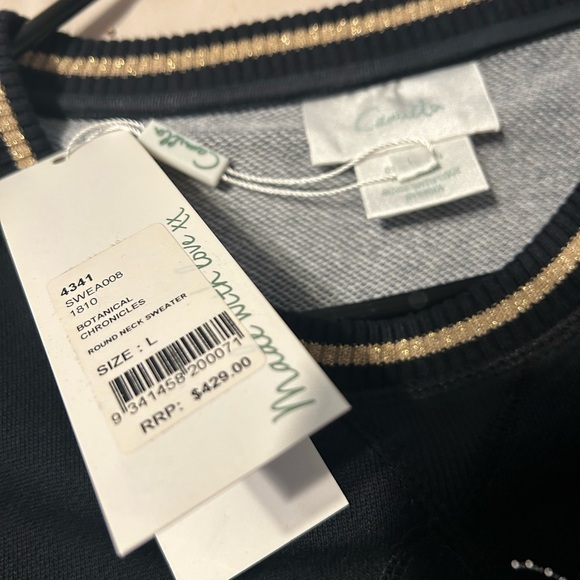 NWT CAMILLA ,  Large , Botanical Chronicles round neck embellished sweatshirt - Picture 4 of 9